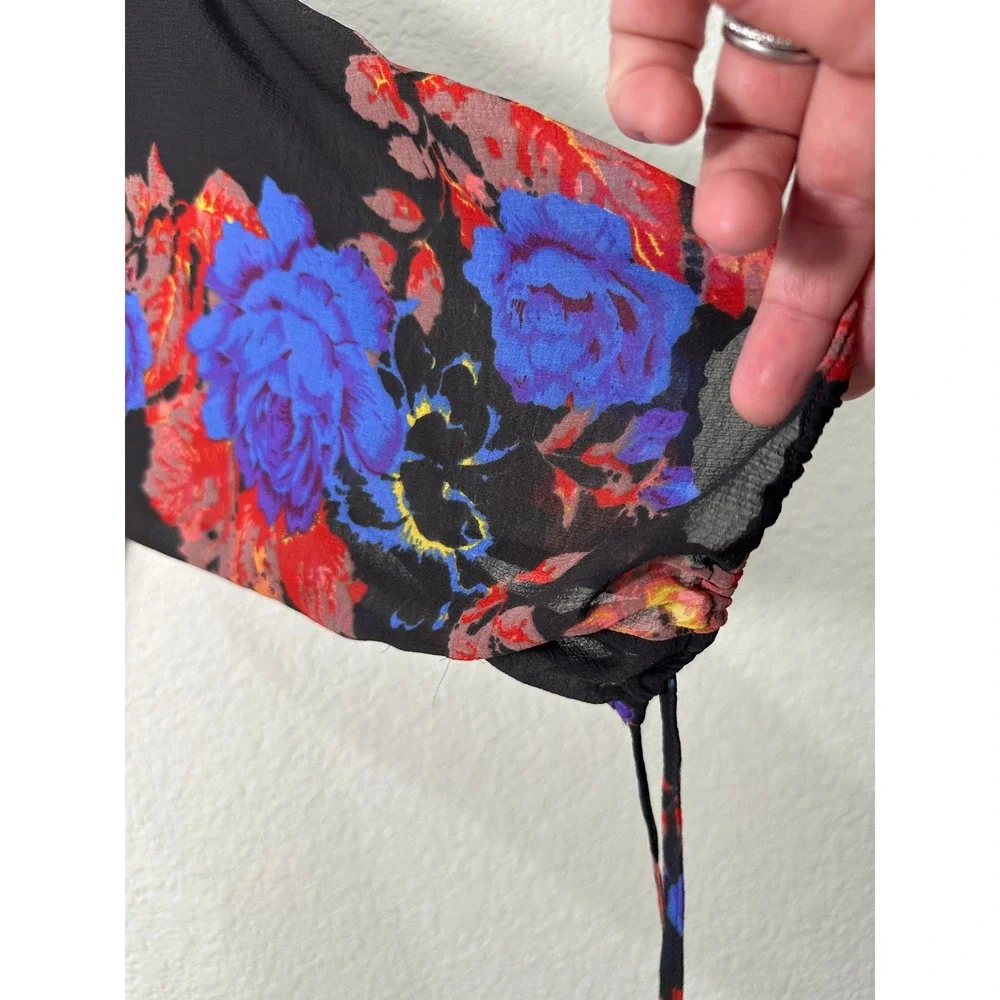Intimately Free People‎ Floral Cold Shoulder Bodysuit Black Blue Lace SP